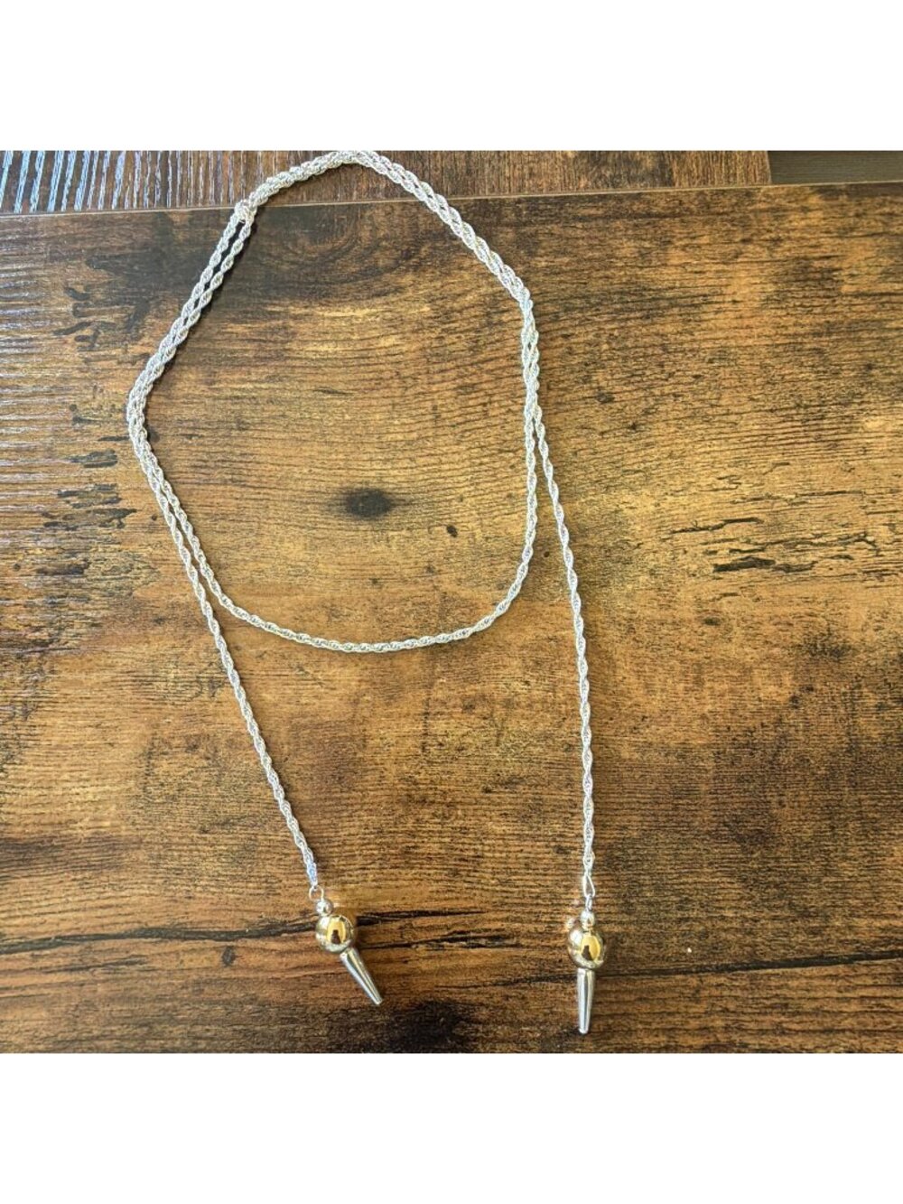 Vintage Sterling Silver 38" Spike Lariat Necklace 14.5g Two-Tone Beads Italy
